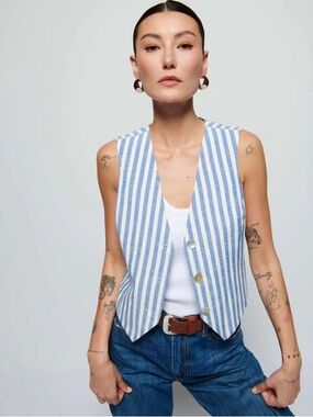 Anthropologie, Nation LTD Blue and White Striped Button Vest, Size XS
